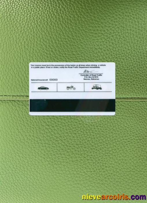 Bahamas driving license photolook back